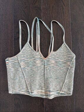 Striped Knit Cropped Tank Top - Sage Green & Cream